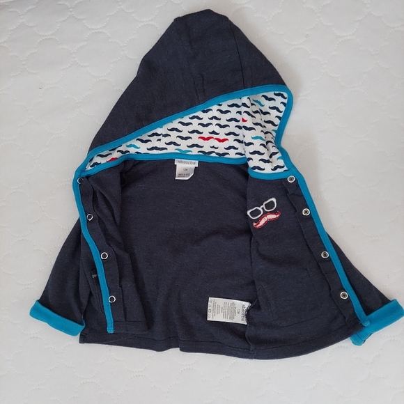 Absorba Button Up Mustache Hoodie 12 Month Baby Boy Blue and Red - Picture 2 of 4